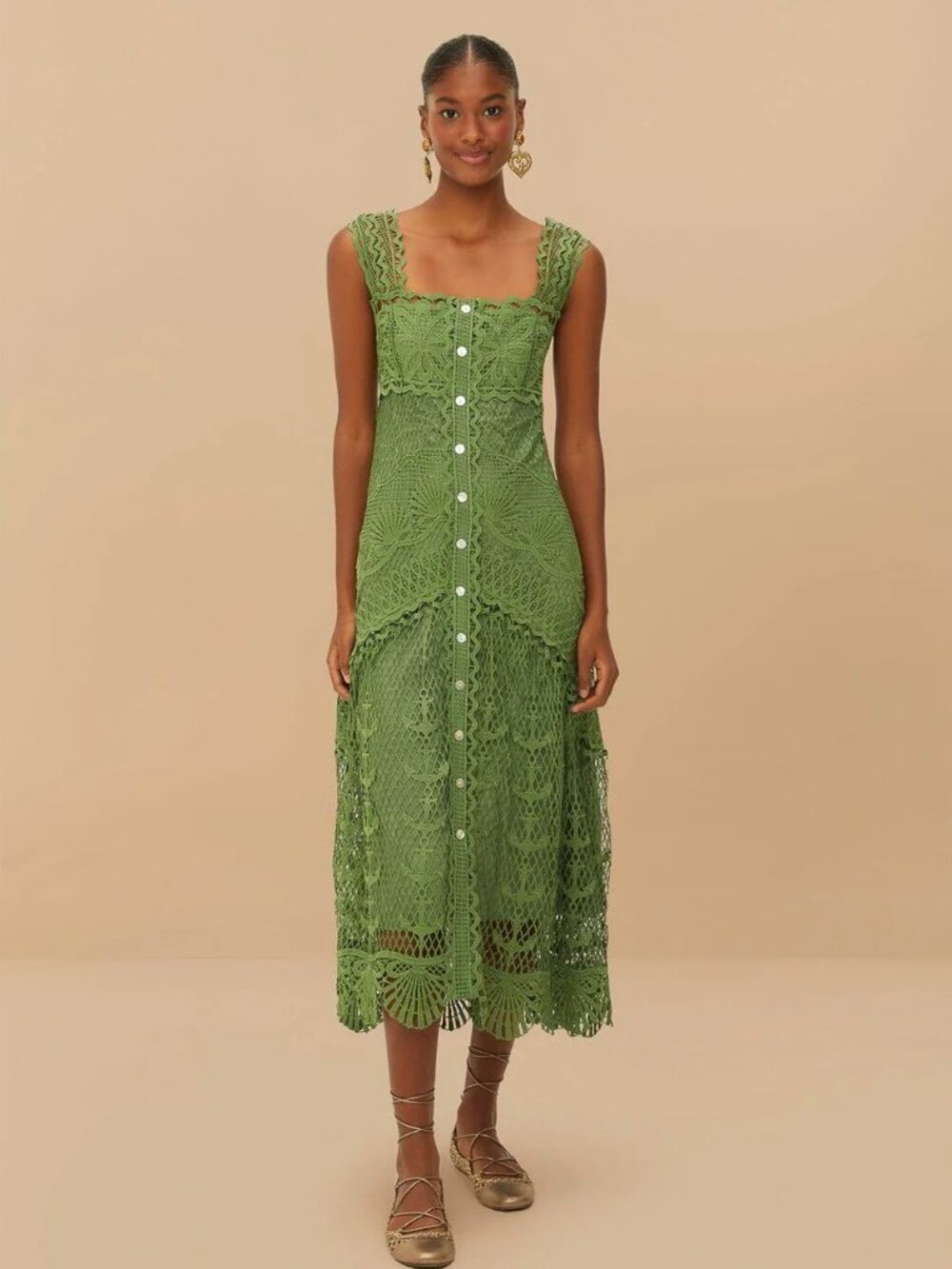 FARM Rio Green Nautical Guipure Maxi Dress - Large - Picture 1 of 5